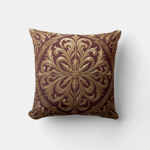 Ornates Gold-Akanthus-Muster Tiefroter Barock Kissen
