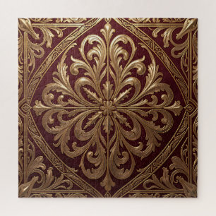 Ornates Gold-Akanthus-Muster Tiefroter Barock Puzzle