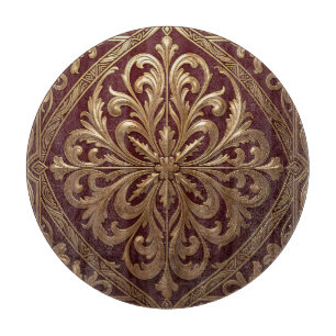 Ornates Gold-Akanthus-Muster Tiefroter Barock Schneidebrett