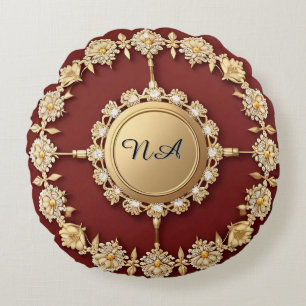 Ornates Gold-Blumenmuster Rundes Kissen