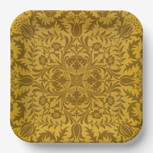 Ornates goldenes Blumenmuster mit symmetrischen Pappteller (Vorderseite)