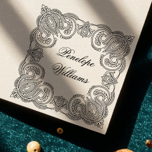 Ornates Paisley-Holz-Stempel mit individuellem Nam Gummistempel