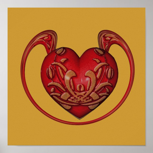 Ornates rotes Herz  Poster (Vorne)