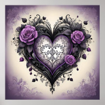 Ornates Schwarz-Violett-Herz 💜 Gothic Vintage-Sti