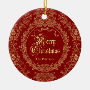 Ornates Vintage-Weihnachten in Rot und Gold Keramik Ornament