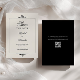 Ornativer Rahmen Schwarz Creme Old Money QR-Code H Save The Date