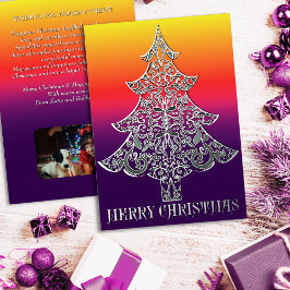 Ornemental Filigree Pattern Christmas Tree Silver Folien Feiertagskarte