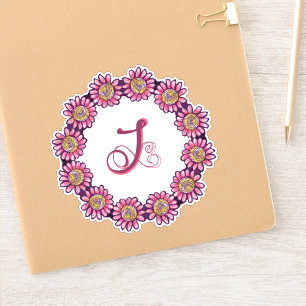 Orniertes J Monogramm mit Niedlichen Boho-Blume Hü Aufkleber