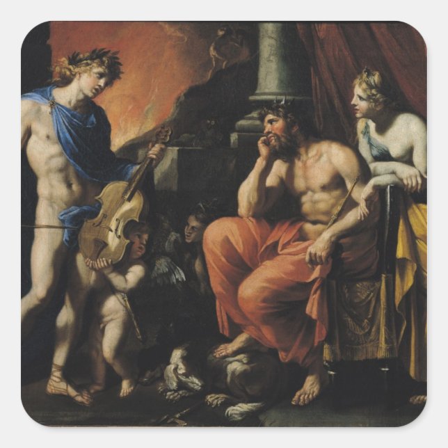 Orpheus vor Pluto und Persephone Quadratischer Aufkleber (Vorderseite)