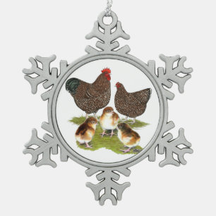 Orpington Jubiläums-Hühnchenfamilie Schneeflocken Zinn-Ornament