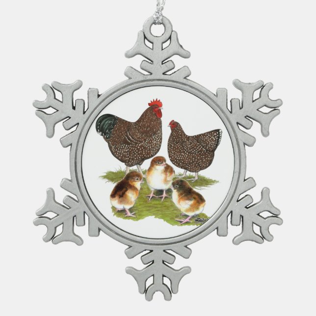 Orpington Jubilee Chicken Family Schneeflocken Zinn-Ornament (Vorderseite)