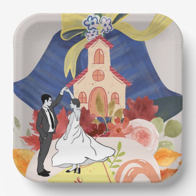 Ort der Hochzeitsfeier Pappteller (Vorderseite)