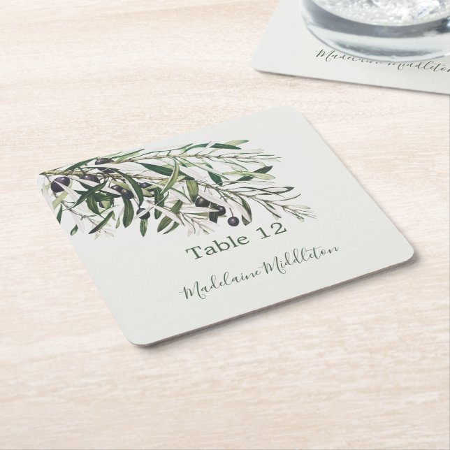 Ort Escort Name Sitzplatz italienische Olivenzweig Rechteckiger Pappuntersetzer (angewinkelt)