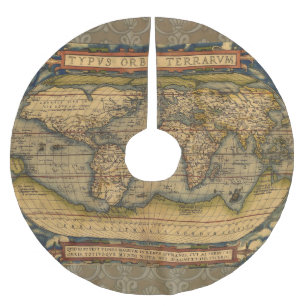 Ortelius 1570 Weltkarte: Antike Kartographie Polyester Weihnachtsbaumdecke