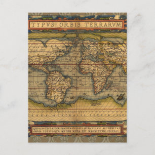 Ortelius 1570 Weltkarte: Antike Kartographie Postkarte