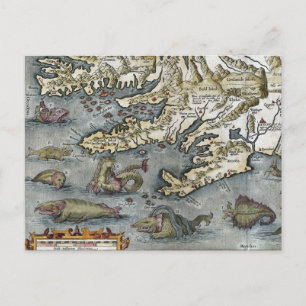 Ortelius Karte Seeungeheuer Postkarten