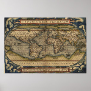 Ortelius Weltkarte 1570 Typvs Orbis Terrarvm Poster