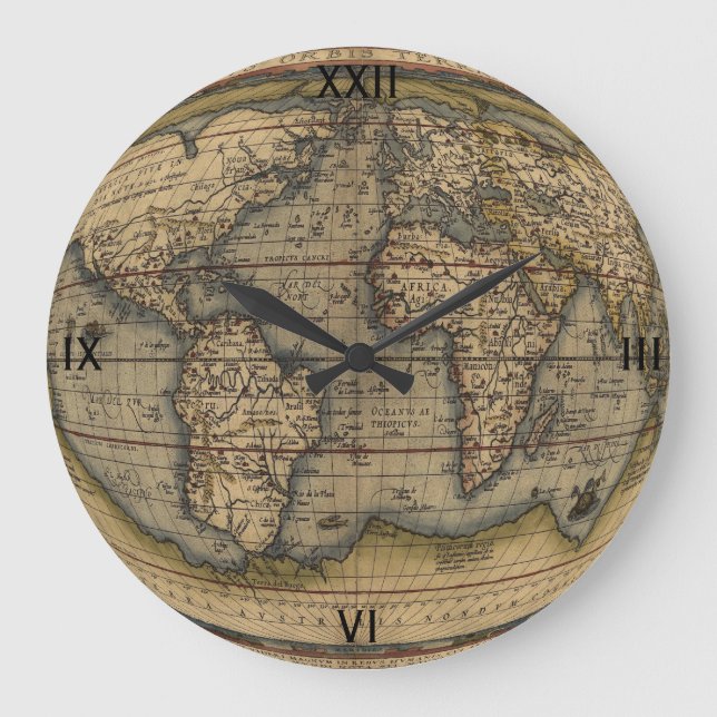 Ortelius Weltkarte Große Wanduhr (Vorderseite)