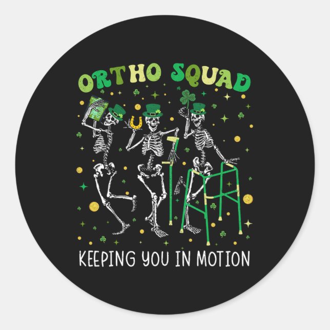 Ortho Squad Dancing Skeletons St Patricks Orthoped Runder Aufkleber (Vorderseite)