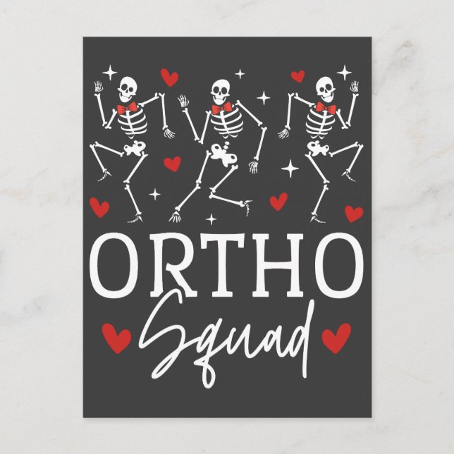 Ortho Squad Tanzen Skelett Valentine Postkarte (Vorderseite)