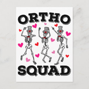 Ortho Squad tanzendes Skelett Valentinstag Postkarte
