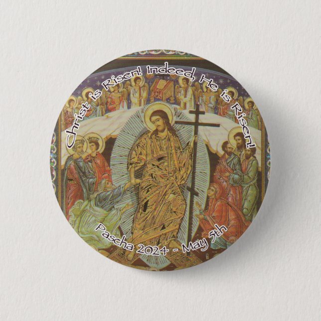 Orthodox Christlich Christ ist Risen Englisch 2024 Button (Vorderseite)
