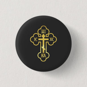 Orthodox Cross Gold NIKA Button