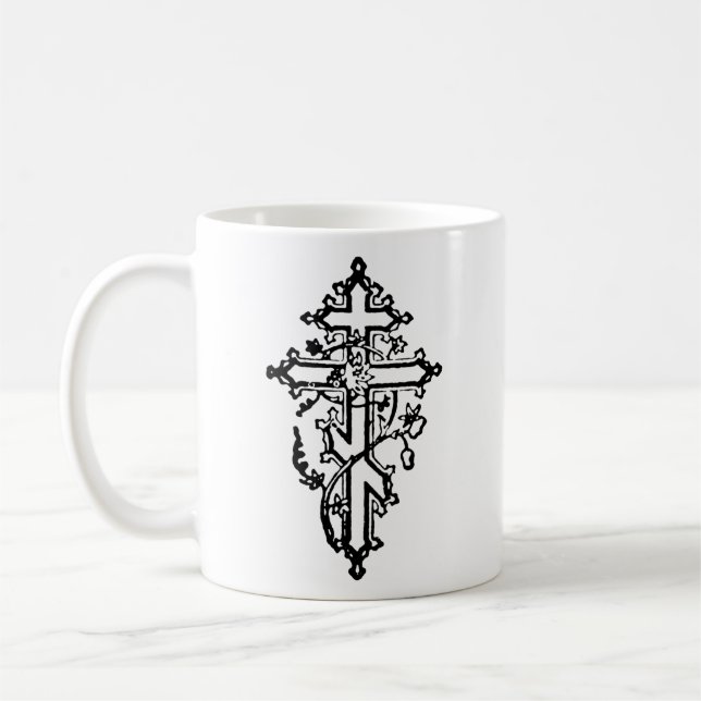 Orthodoxe Christliches Verziertes Kreuz 11oz Kaffeetasse (Links)