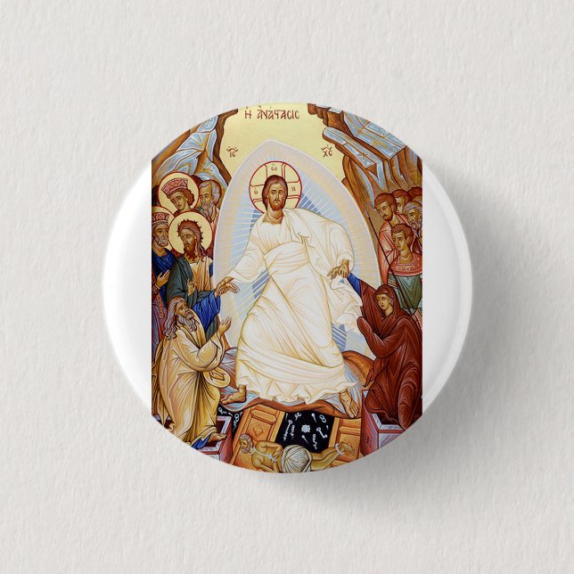 Orthodoxe Ikone der Anastasis Auferstehung Button (Vorderseite)