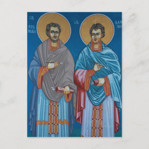 Orthodoxe Ikone der Heiligen Cosmas und Damian von Postkarte