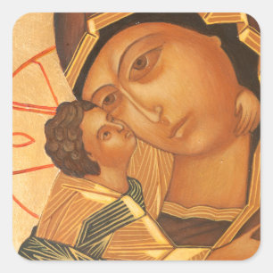 Orthodoxe Ikone der Jungfrau Mary und des Babys Quadratischer Aufkleber