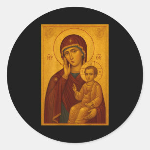 Orthodoxe Ikone der Theotokos und des Baby Jesus C Runder Aufkleber