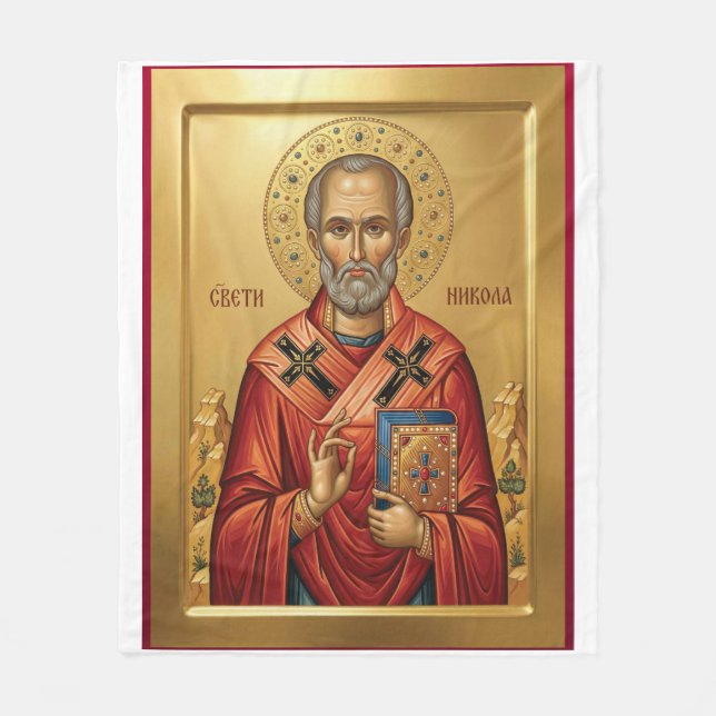 orthodoxe Ikone des Heiligen Nikolaus Fleecedecke (Vorderseite)
