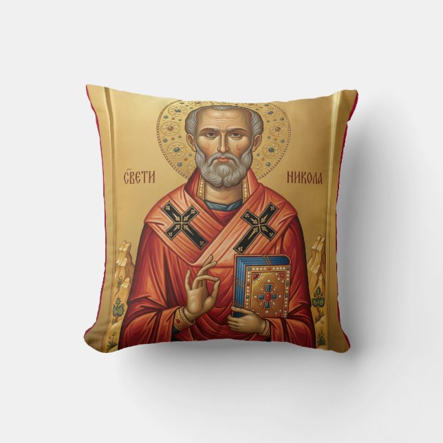 Orthodoxe Ikone des Heiligen Nikolaus Kissen (Vorderseite)