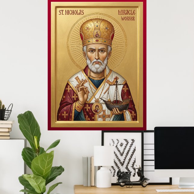 orthodoxe Ikone des Heiligen Nikolaus Poster (Heimbüro)