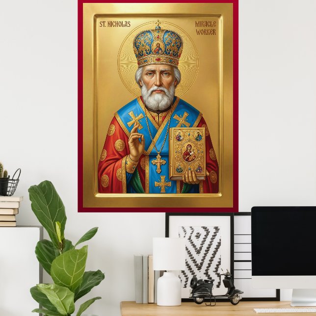 Orthodoxe Ikone des Heiligen Nikolaus Poster (Heimbüro)