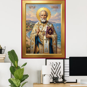 orthodoxe Ikone des Heiligen Nikolaus Poster