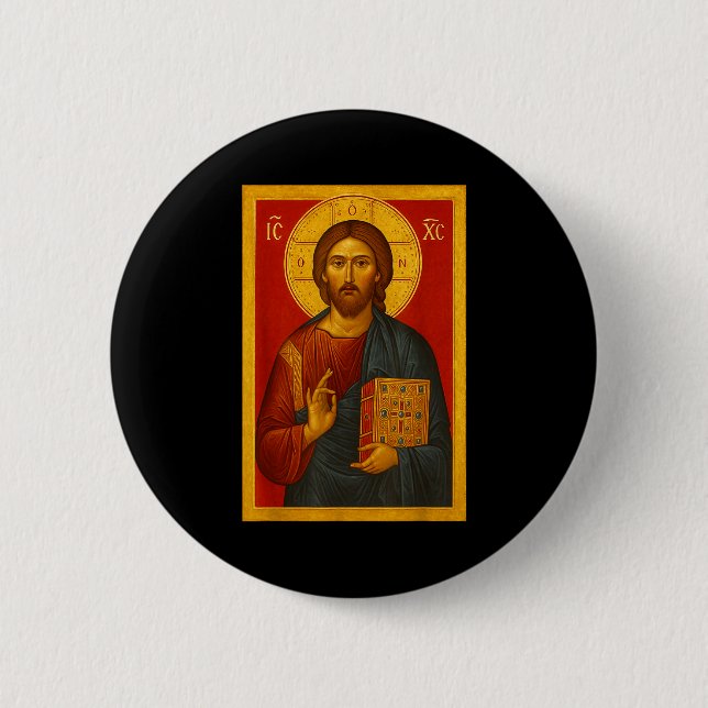 Orthodoxe Ikone Jesu Christi Pantokrator  Button (Vorderseite)