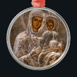 Orthodoxe Ikone Ornament Aus Metall<br><div class="desc">Jesus Christus und seine Mutter Mary auf alter russischer Ikone. Silberner Blick. Fotografie.</div>