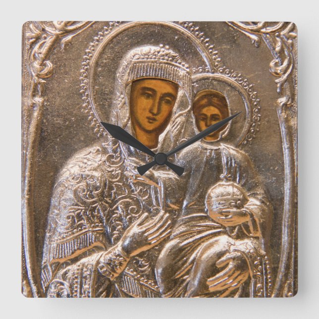 Orthodoxe Ikone Quadratische Wanduhr (Vorderseite)