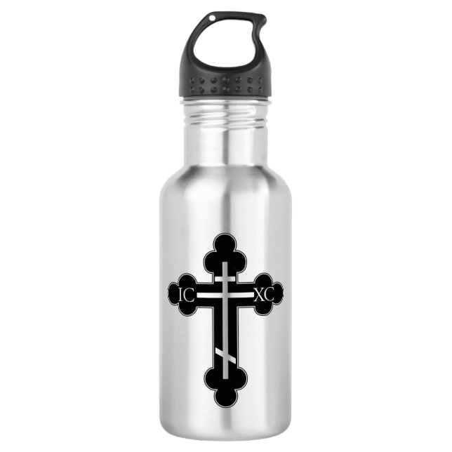 Orthodoxe Kreuz Edelstahlflasche (Vorderseite)