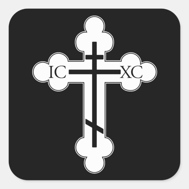 Orthodoxe Kreuz Quadratischer Aufkleber (Vorderseite)