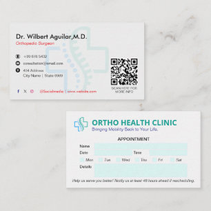 Orthopädie-Klinik   Saubere Ernennung Visitenkarte
