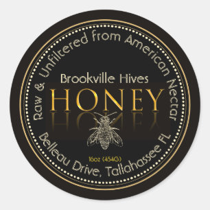 Örtliche Honig-Etikett Schwarz und Gold mit Biene Runder Aufkleber
