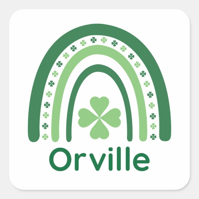 Orville Name Clover Boho Rainbow Quadratischer Aufkleber (Vorderseite)