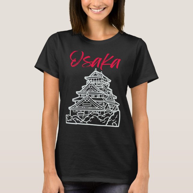 Osaka Castle in Japan Sketch Japanese Landmark T-Shirt (Vorderseite)