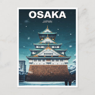 Osaka Castle Japan Night Travel Postkarte