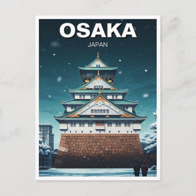 Osaka Castle Japan Night Travel Postkarte (Vorderseite)