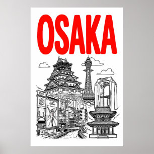 Osaka City Print Fettgedruckte Typografie und Land Poster