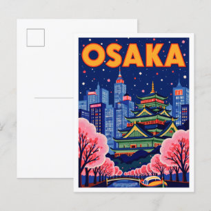 Osaka Japan Art Vintag Illustration Travel Postkarte